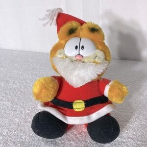 Vintage 1980s Garfield Santa Christmas Plush Toy
